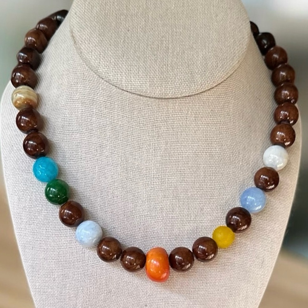 Brownstone Strand gumball gemstone necklace- handmade in Charleston, SC - Picture 2 of 3